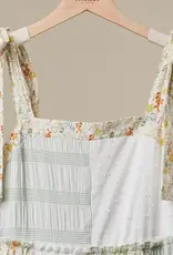 Patchwork Tie-Shoulder Tiered Maxi Dress