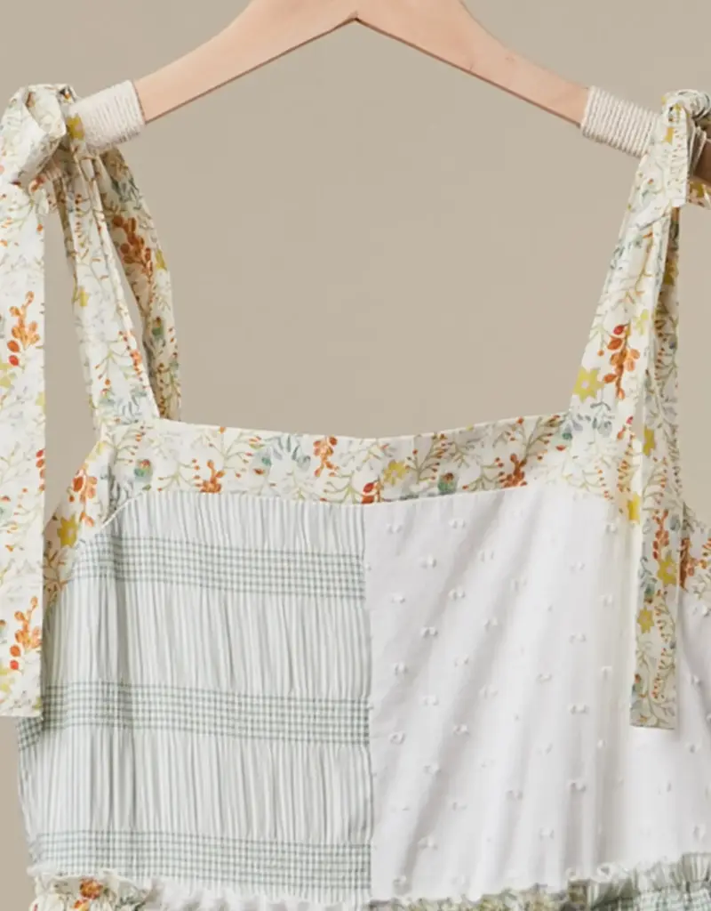 Patchwork Tie-Shoulder Tiered Maxi Dress