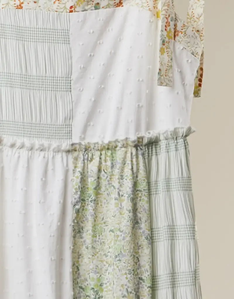 Patchwork Tie-Shoulder Tiered Maxi Dress