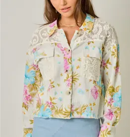 Daisy Floral Mixed Media Jacket