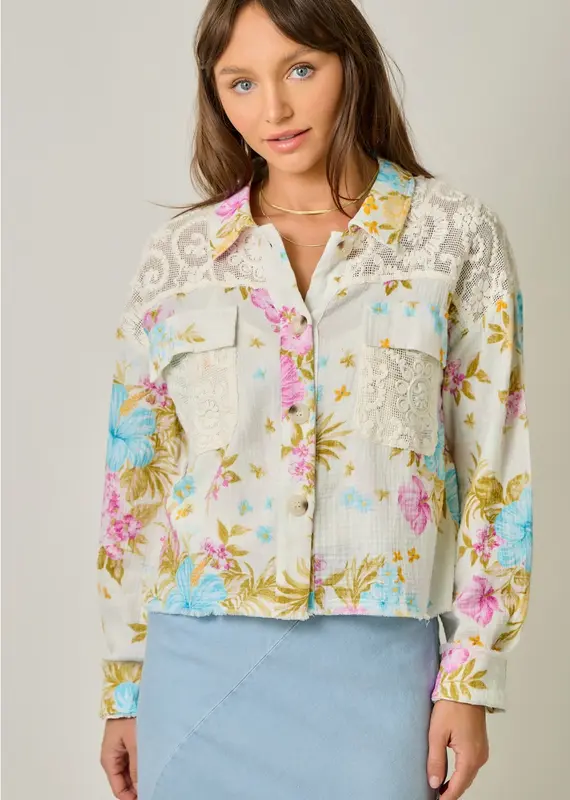 Daisy Floral Mixed Media Jacket