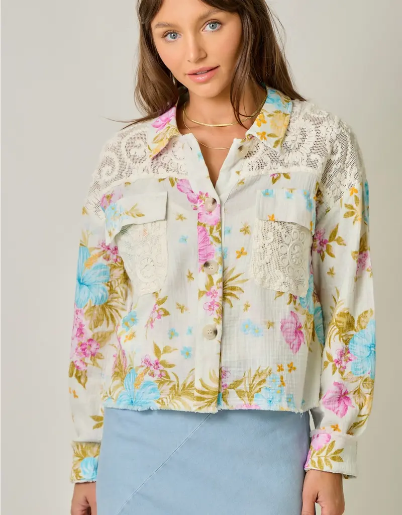 Daisy Floral Mixed Media Jacket