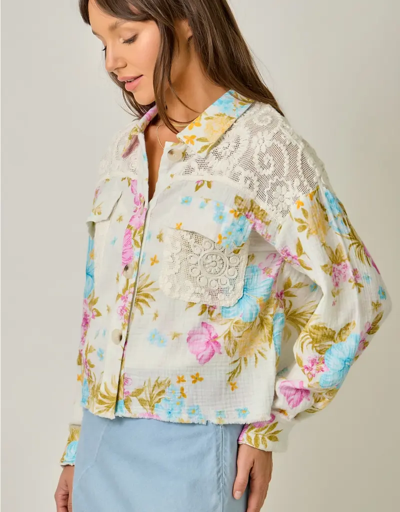 Daisy Floral Mixed Media Jacket