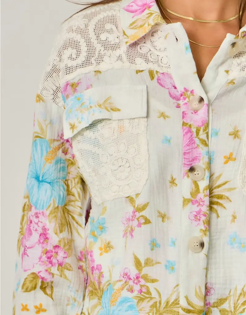 Daisy Floral Mixed Media Jacket