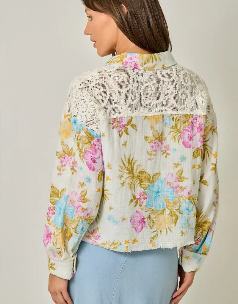 Daisy Floral Mixed Media Jacket