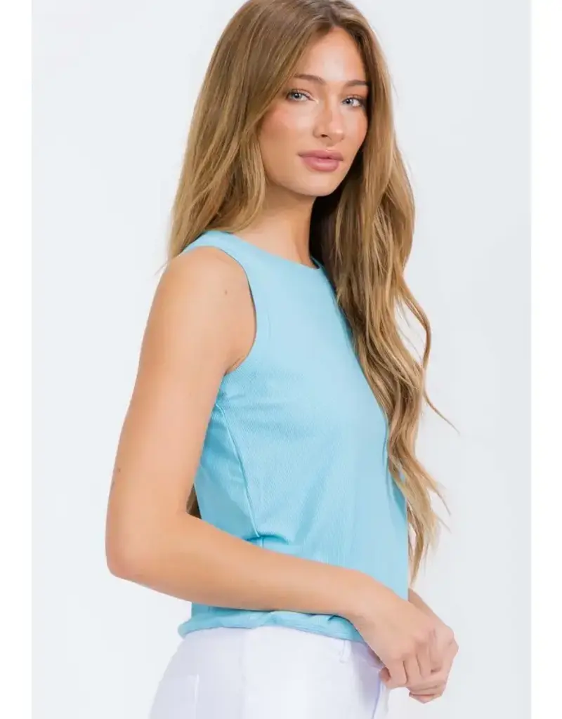 Ribbed Viscose Crew Neck Loose Fit Tank