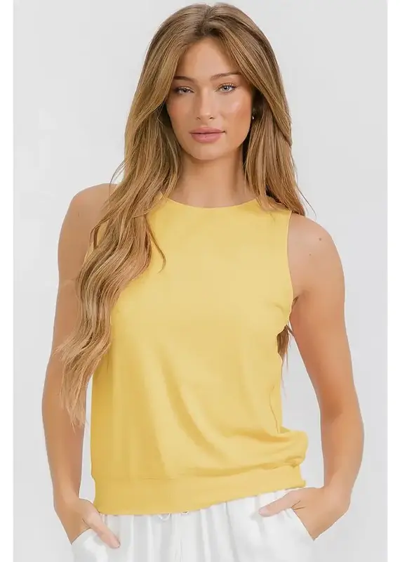 Ribbed Viscose Crew Neck Loose Fit Tank