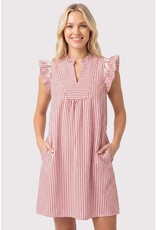 Faye Frilled Neck Smocked Sleeve Striped Dress