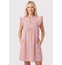 Faye Frilled Neck Smocked Sleeve Striped Dress