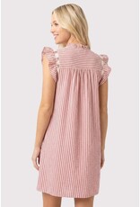 Faye Frilled Neck Smocked Sleeve Striped Dress