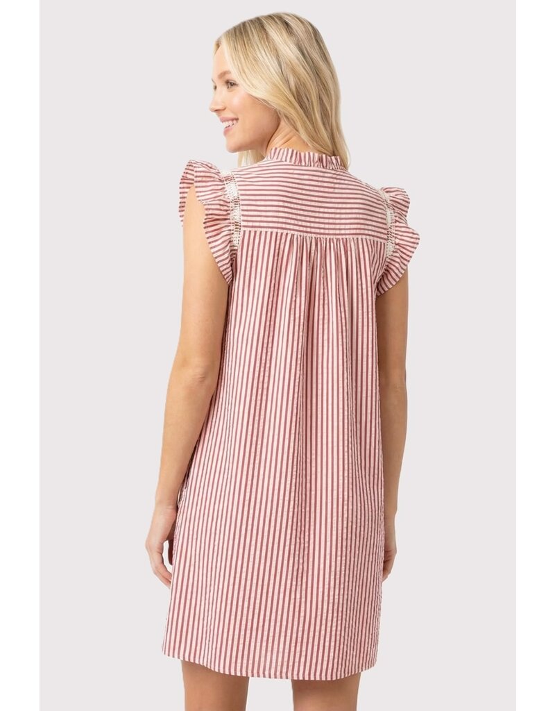 Faye Frilled Neck Smocked Sleeve Striped Dress