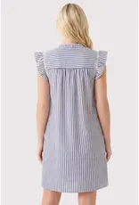 Faye Frilled Neck Smocked Sleeve Striped Dress