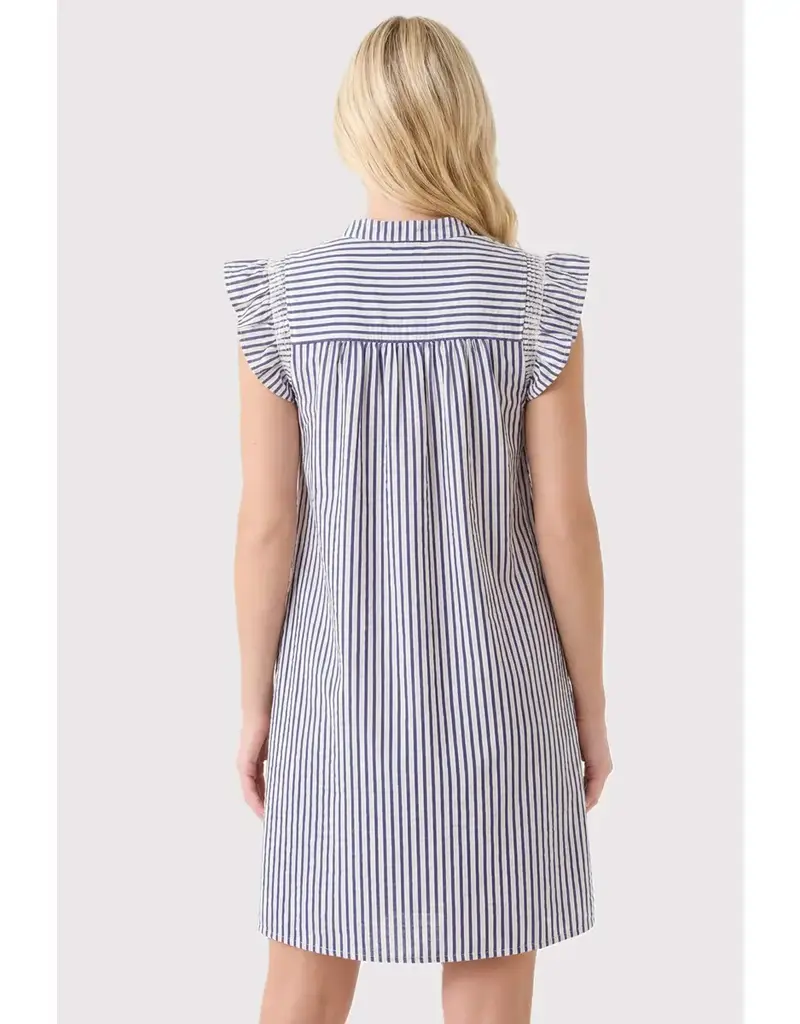 Faye Frilled Neck Smocked Sleeve Striped Dress