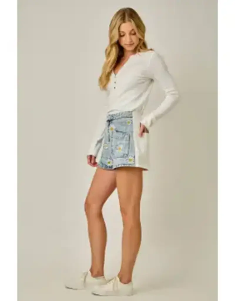 Daisy Mixed Media Embroidery Shorts