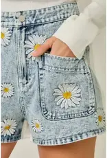 Daisy Mixed Media Embroidery Shorts