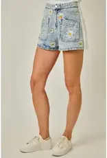 Daisy Mixed Media Embroidery Shorts