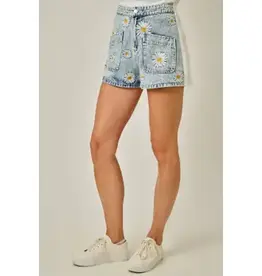 Daisy Mixed Media Embroidery Shorts