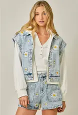 Daisy Embroidered Denim Twofer Hoodie Jacket