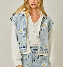 Daisy Embroidered Denim Twofer Hoodie Jacket