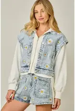 Daisy Embroidered Denim Twofer Hoodie Jacket