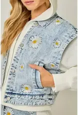 Daisy Embroidered Denim Twofer Hoodie Jacket
