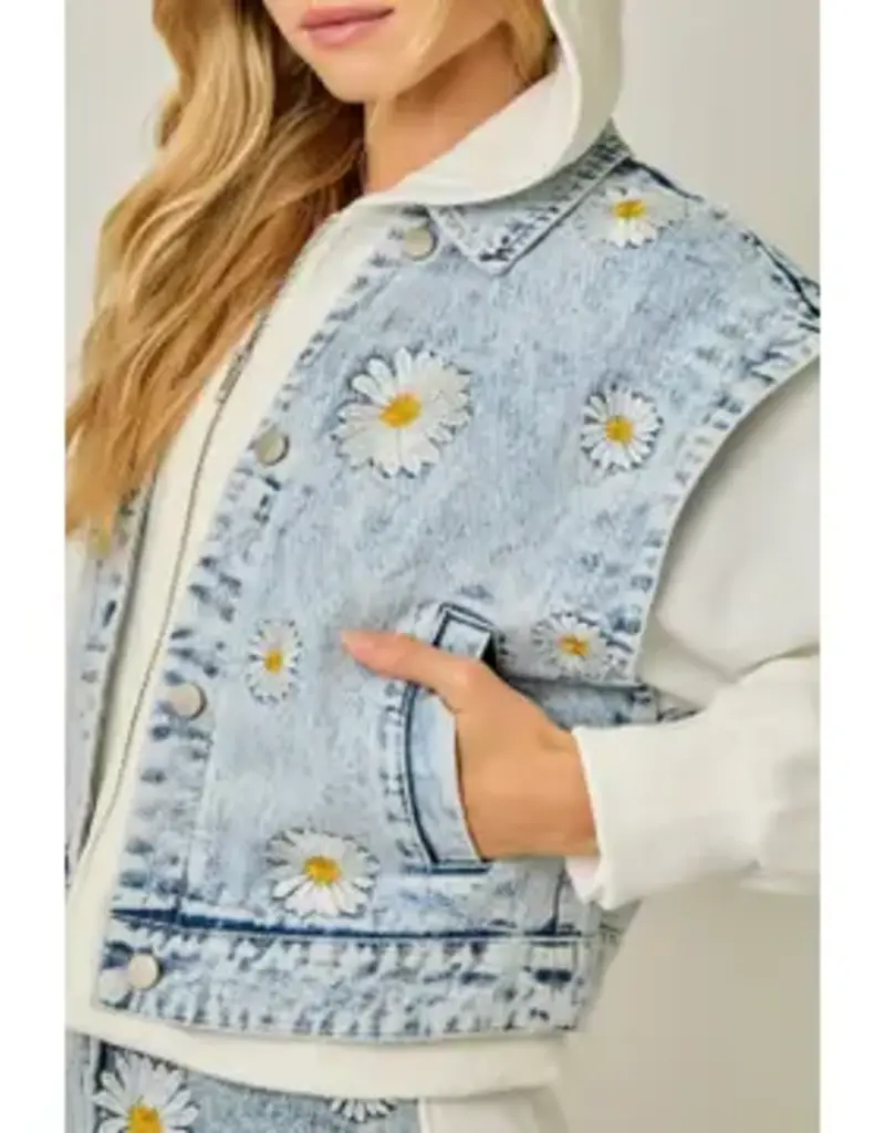 Daisy Embroidered Denim Twofer Hoodie Jacket