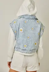 Daisy Embroidered Denim Twofer Hoodie Jacket