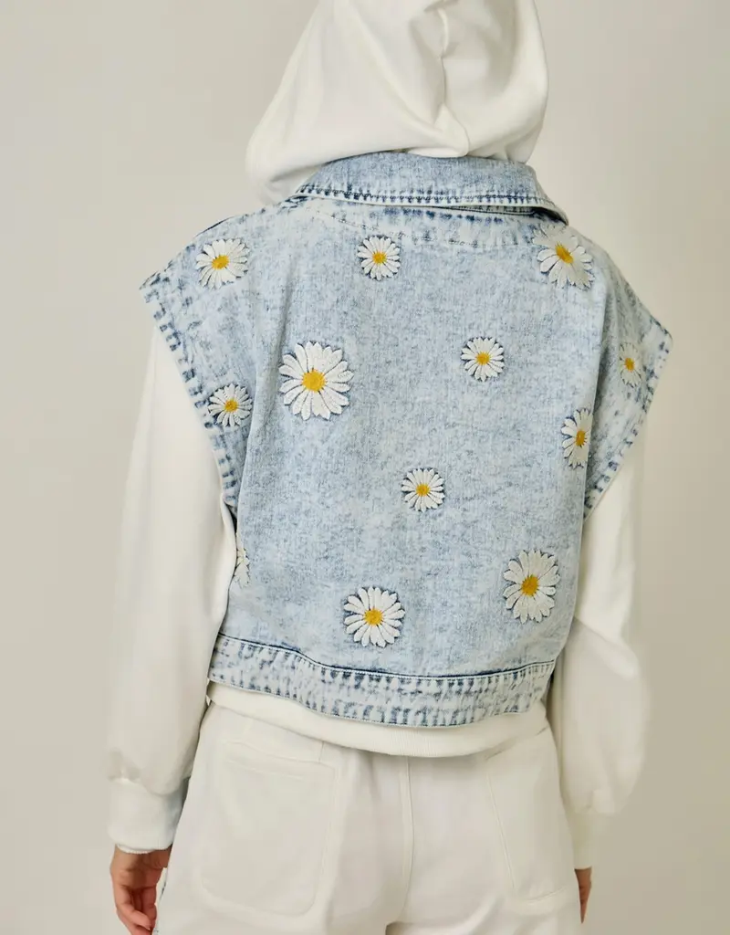 Daisy Embroidered Denim Twofer Hoodie Jacket