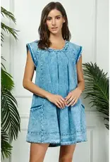 Washed Denim Dress With Side Pocket Detail