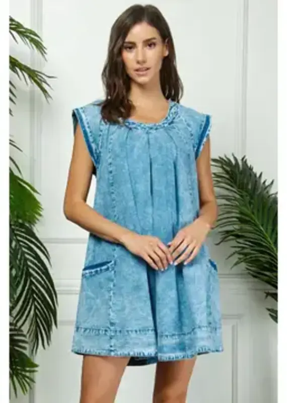 Washed Denim Dress With Side Pocket Detail