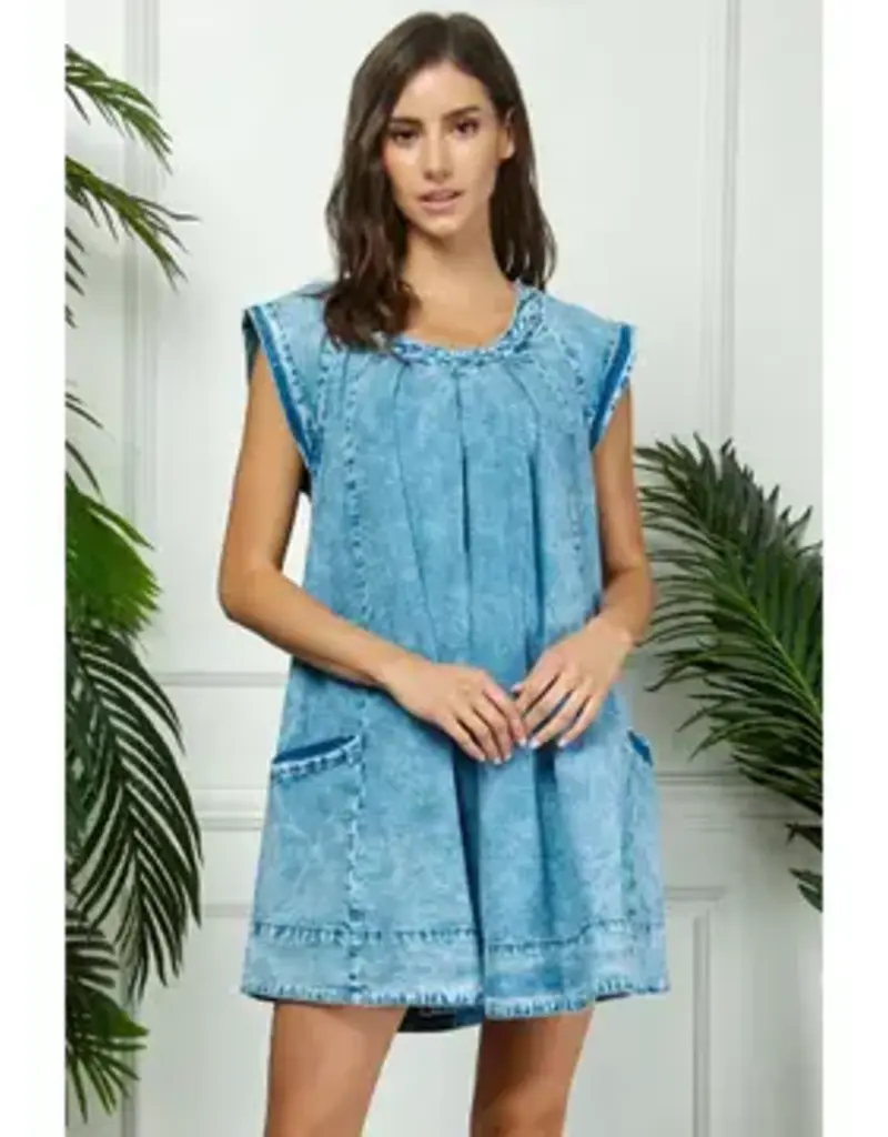 Washed Denim Dress With Side Pocket Detail