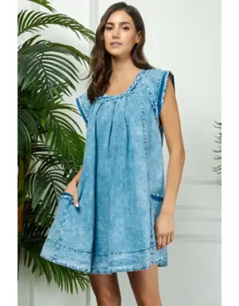Washed Denim Dress With Side Pocket Detail