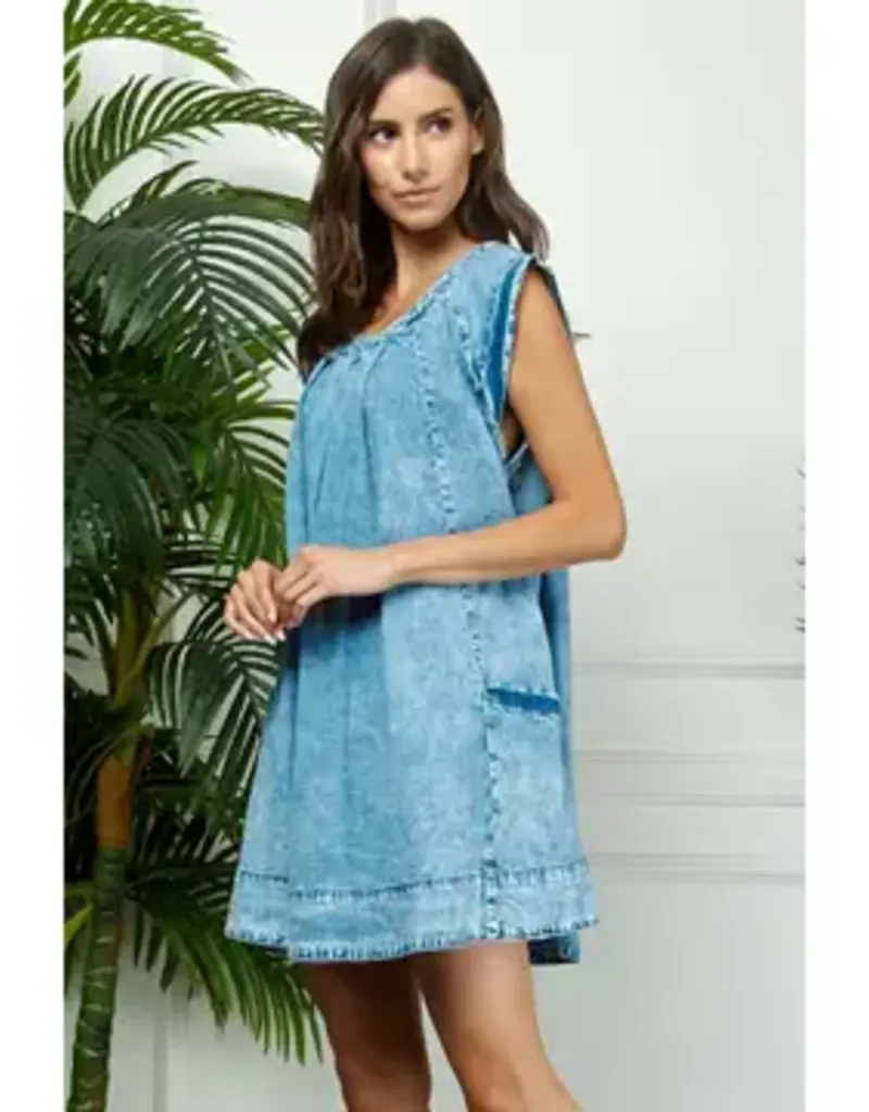 Washed Denim Dress With Side Pocket Detail