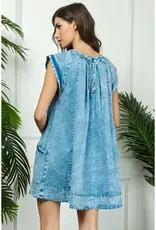 Washed Denim Dress With Side Pocket Detail
