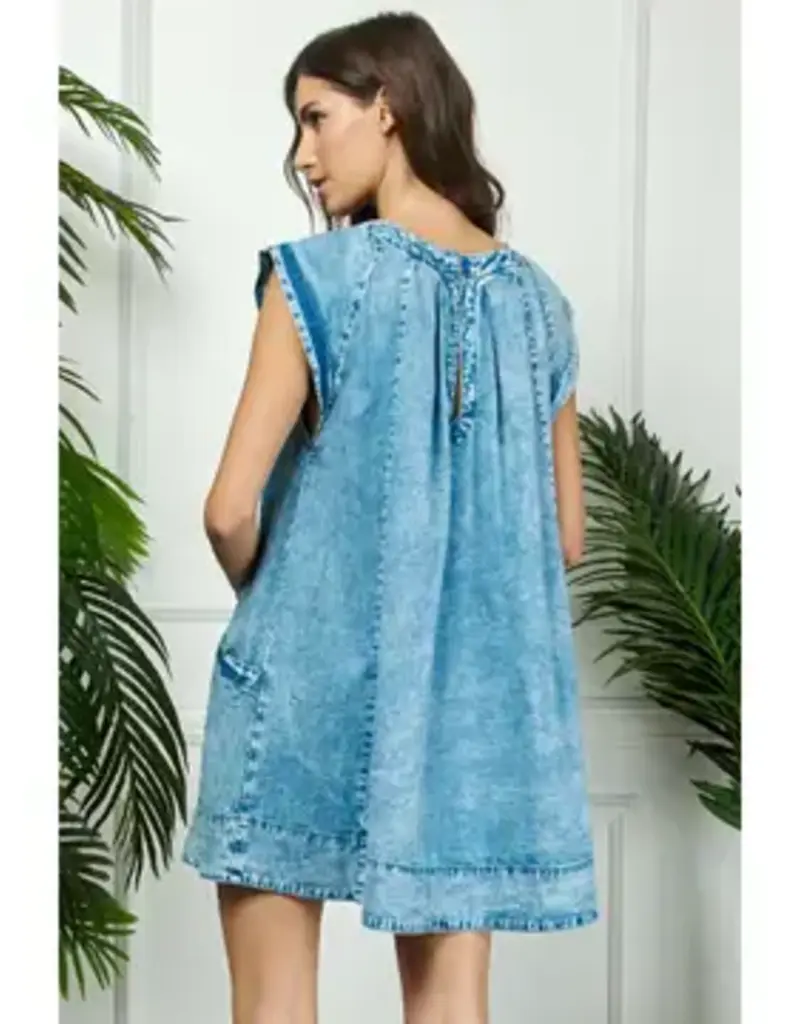 Washed Denim Dress With Side Pocket Detail
