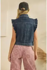 Denim Vest with Front Pleat & Ruffles Cap Sleeves Details