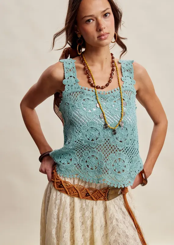 Cassie Crochet Lace Square Neck Tank Top