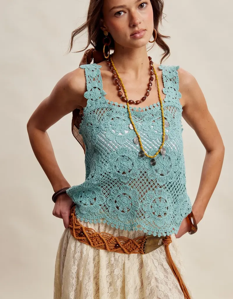 Cassie Crochet Lace Square Neck Tank Top