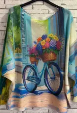 Bike Flower Basket Knit Printed Top