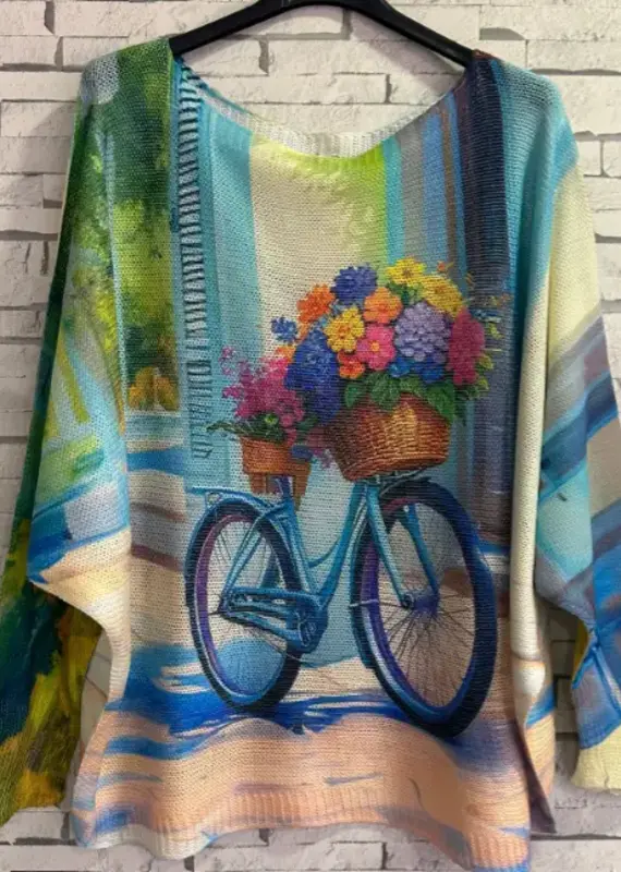 Bike Flower Basket Knit Printed Top