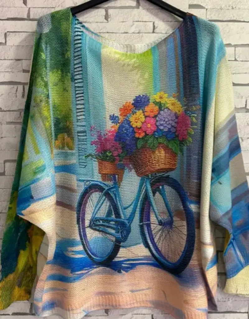 Bike Flower Basket Knit Printed Top