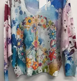Italian Floral Peace Sign Knit Sweater