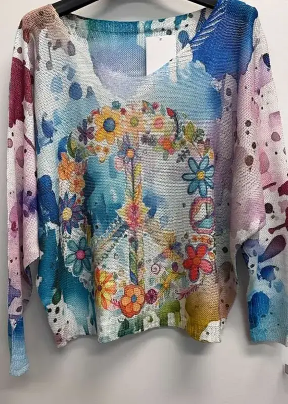 Italian Floral Peace Sign Knit Sweater