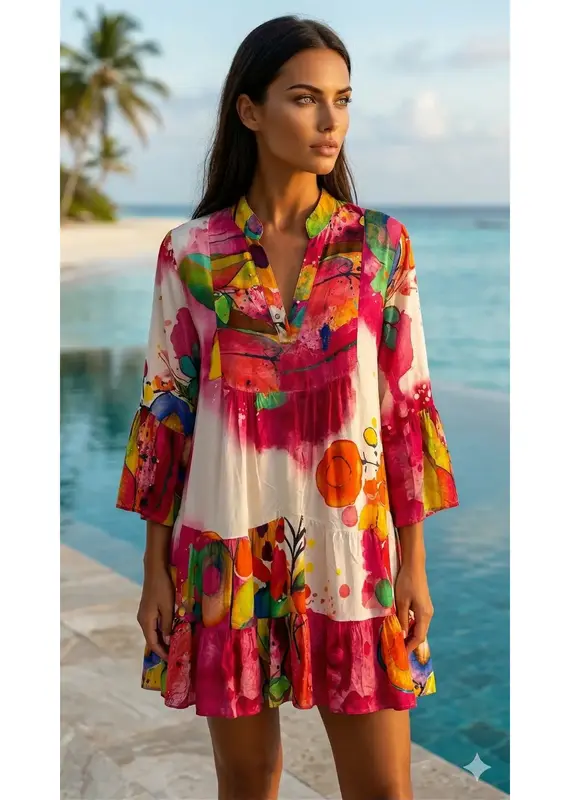 Italian Abstract Tiered Mini Dress