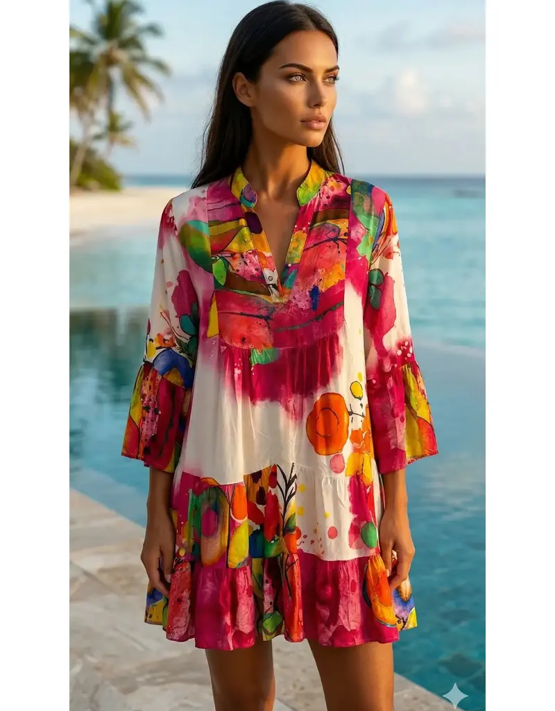 Italian Abstract Tiered Mini Dress