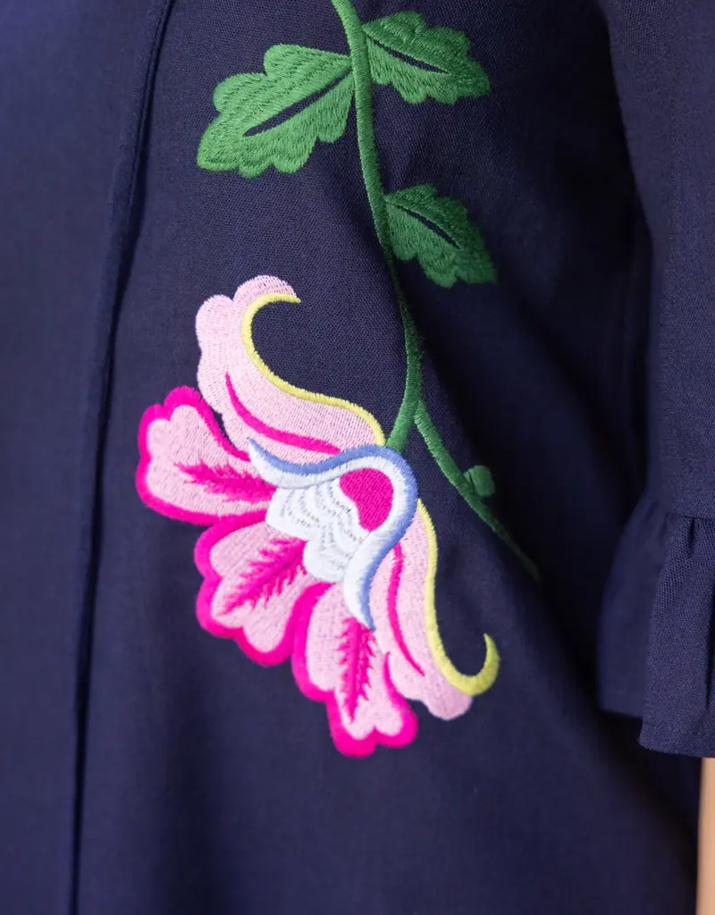 V-Neck Embroidery Detail Shift Dress