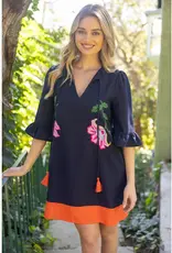 V-Neck Embroidery Detail Shift Dress