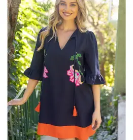 V-Neck Embroidery Detail Shift Dress