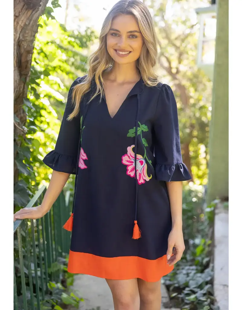 V-Neck Embroidery Detail Shift Dress