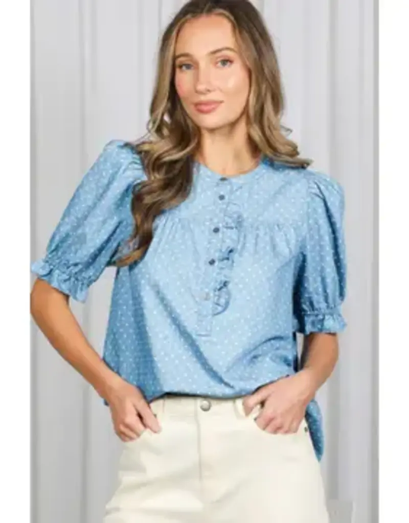 Polka Dot Ruffled Detail Tencel Top